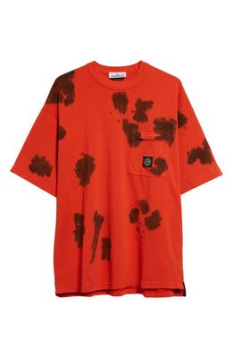 Stone Island Ink Spot Cotton T-Shirt in Orange Red