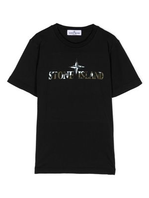 Stone Island Junior camouflage logo-print T-shirt - Black