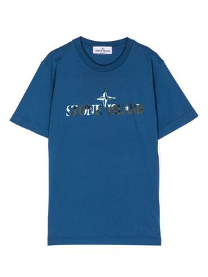 Stone Island Junior camouflage logo-print T-shirt - Blue