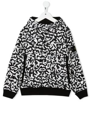 Stone Island Junior camouflage-print cotton hoodie - Black