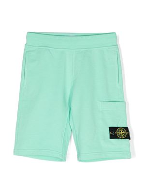 Stone Island Junior Compass-appliqué cotton shorts - Green