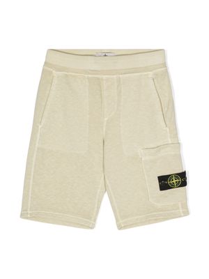 Stone Island Junior Compass-appliqué cotton shorts - Neutrals