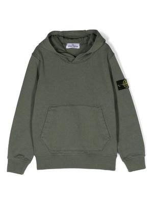 Stone Island Junior Compass-badge cotton hoodie - Green