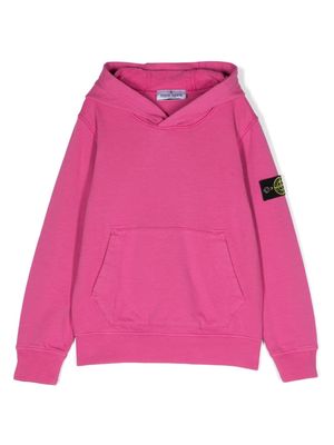 Stone Island Junior Compass-badge cotton hoodie - Pink