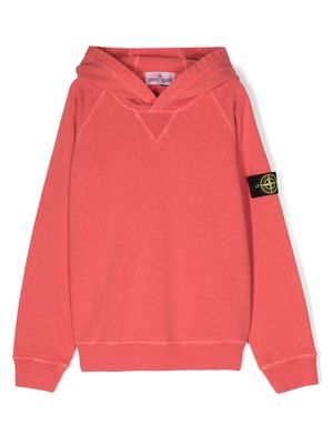 Stone Island Junior Compass-badge cotton hoodie - Red