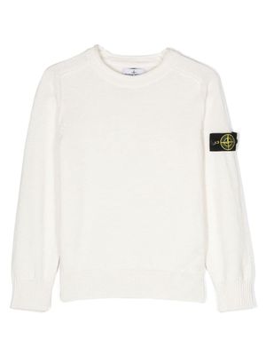 Stone Island Junior Compass-badge cotton jumper - White