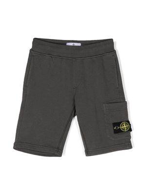 Stone Island Junior Compass-badge cotton track shorts - Grey