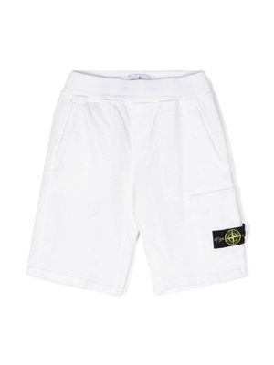 Stone Island Junior Compass-badge cotton track shorts - White