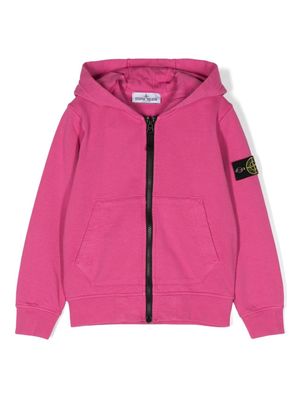 Stone Island Junior Compass-badge cotton zip-up hoodie - Pink