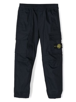 Stone Island Junior Compass-badge elastic-waist cargo trousers - Blue