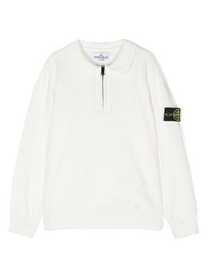 Stone Island Junior Compass-badge knitted polo shirt - White