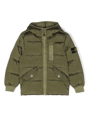 Stone Island Junior Compass-badge quilted hooded jacket - Green