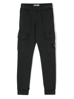 Stone Island Junior Compass badge tapered cotton trousers - Black