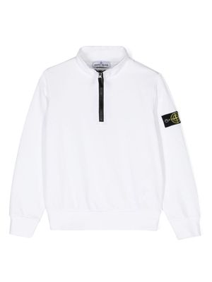 Stone Island Junior Compass-badge zip-collar sweatshirt - White