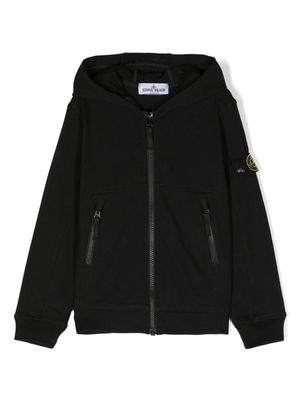 Stone Island Junior Compass-badge zip-up hoodie - Black