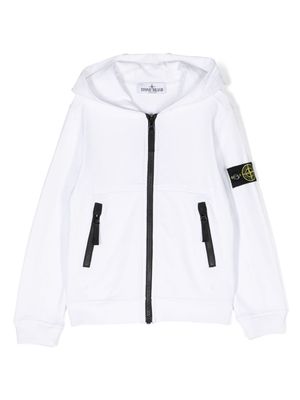 Stone Island Junior Compass-badge zip-up hoodie - White