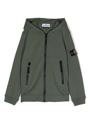 Stone Island Junior Compass-badge zipped hoodie - Green