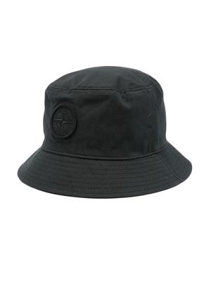 Stone Island Junior Compass-embroidered cotton bucket hat - Black