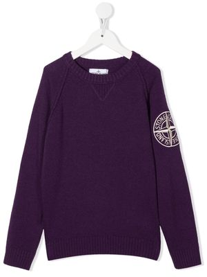 Stone Island Junior Compass-embroidered crew-neck jumper - Purple