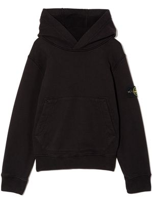 Stone Island Junior Compass-logo cotton hoodie - Black