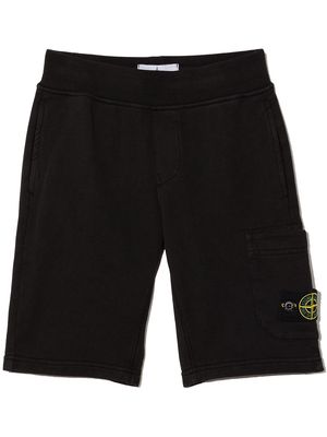 Stone Island Junior Compass-logo cotton track shorts - Black