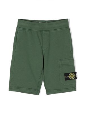 Stone Island Junior Compass-logo cotton track shorts - Green