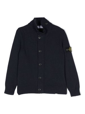 Stone Island Junior Compass logo-patch buttoned cardigan - Blue