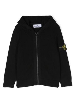 Stone Island Junior Compass logo-patch zipped hoodie - Black