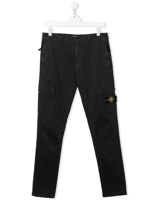 Stone Island Junior Compass-logo pockets straight trousers - Grey
