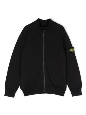 Stone Island Junior Compass-motif cotton cardigan - Black