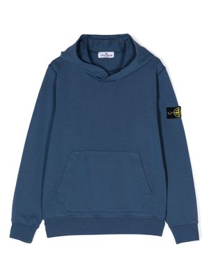 Stone Island Junior Compass-motif cotton hoodie - Blue