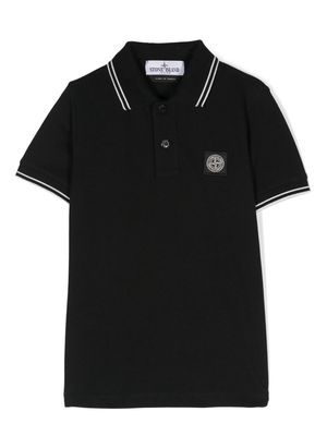 Stone Island Junior Compass-motif cotton polo shirt - Black