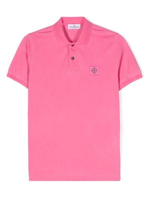 Stone Island Junior Compass-motif cotton polo shirt - Pink