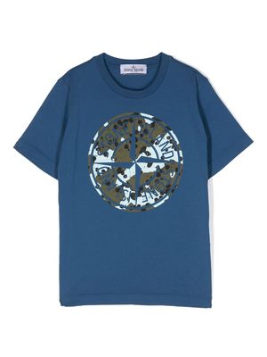 Stone Island Junior Compass-motif cotton T-shirt - Blue