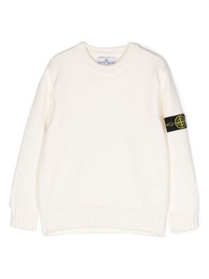 Stone Island Junior Compass-motif crew-neck jumper - White