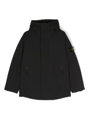 Stone Island Junior Compass-motif feather-down coat - Black