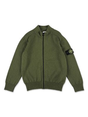 Stone Island Junior Compass-motif fine knit cardigan - Green