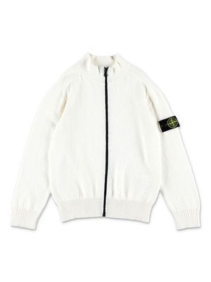 Stone Island Junior Compass-motif fine knit jacket - White