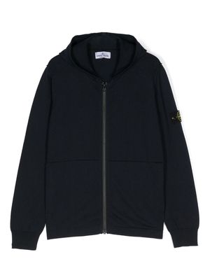 Stone Island Junior Compass-motif knitted hoodie - Blue