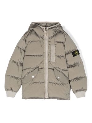 Stone Island Junior Compass-motif padded hooded jacket - Neutrals