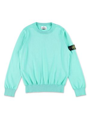 Stone Island Junior Compass motif ribbed knit sweatshirt - Blue