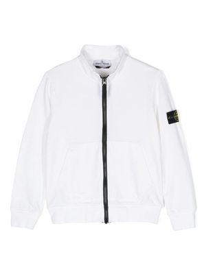 Stone Island Junior Compass-motif zip-up sweatshirt - White