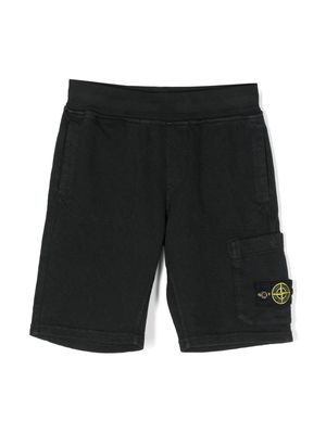 Stone Island Junior Compass-patch cargo shorts - Black