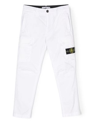 Stone Island Junior Compass-patch cargo trousers - White