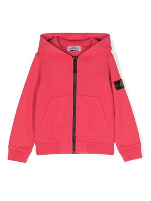 Stone Island Junior Compass-patch cotton hooded sweatshirt - Pink