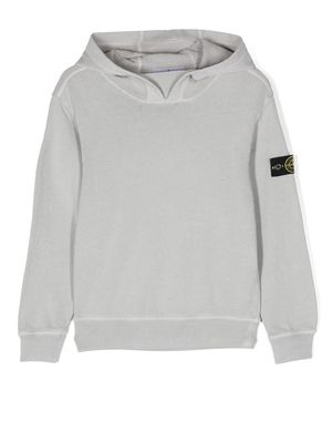 Stone Island Junior Compass-patch cotton hoodie - Grey