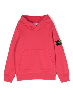 Stone Island Junior compass-patch cotton hoodie - Pink