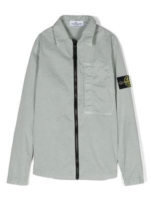 Stone Island Junior Compass-patch cotton shirt jacket - Green