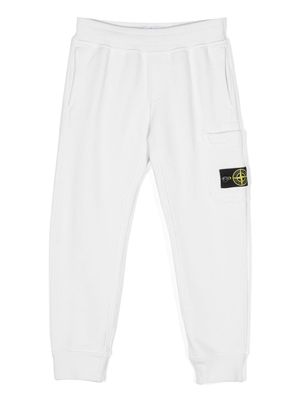 Stone Island Junior Compass-patch cotton track pants - White