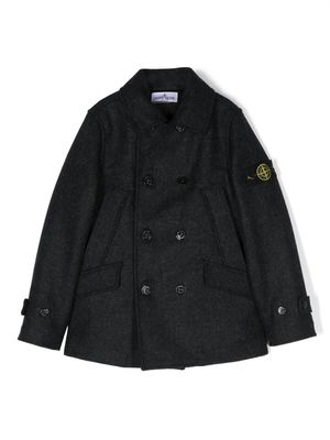 Stone Island Junior Compass-patch double-breasted coat - Blue